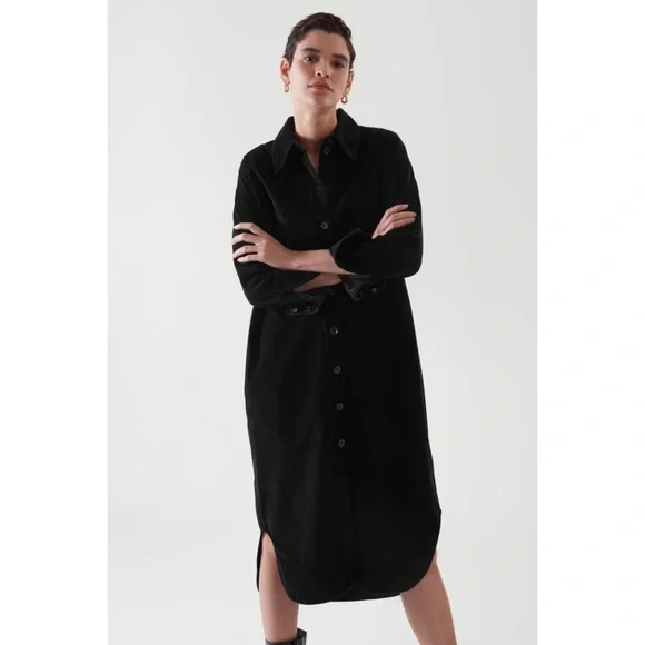 COS | Dresses | Cos Corduroy Button Down Long Sleeve Shirt Dress In Black |  Poshmark